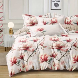 Lenjerie Pat Dublu,  FINET, 6 piese, Crem, magnolii