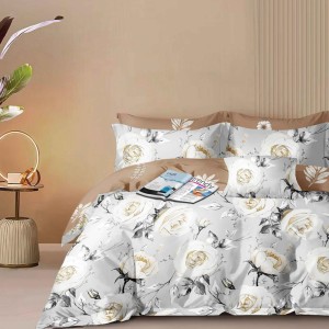 Lenjerie Pat Dublu,  FINET, 6 piese, Bej, trandafiri