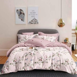 Lenjerie Pat Dublu,  FINET, 6 piese, Roz, flori