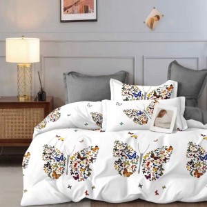 Lenjerie Pat Dublu,  FINET, 6 piese, Alb, Gri, fluturi