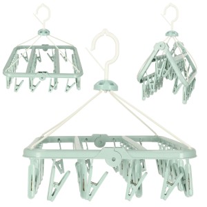 Suport de uscare a rufelor pentru șosete, lenjerie de corp 32 de clești de rufe cu bețe albastru