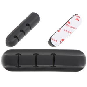 Organizator cabluri, autoadeziv, silicon, negru