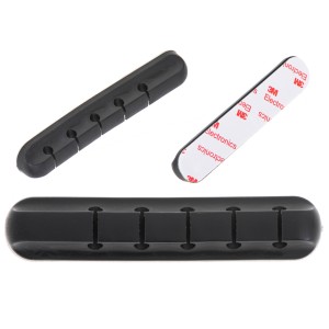 Organizator cabluri, 5 fire, autoadeziv, silicon, negru