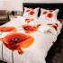 Lenjerie pat dublu, Ralex Pucioasa, Bumbac Satinat, 4 piese, 3D Digital Print, Alb-Rosu , maci [2]