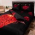 Lenjerie pat dublu, Ralex Pucioasa, Bumbac Satinat, 4 piese, 3D Digital Print, Negru-Rosu, inimioara [2]