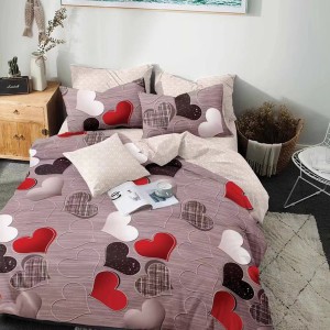 Lenjerie pat dublu, Ralex Pucioasa,  Finet, 6 piese, Bej, inimioare