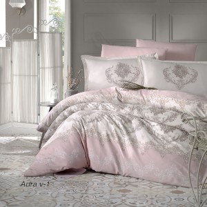 Lenjerie de pat matrimonial, 4 piese, Bumbac 100% Satin Deluxe ADRA V1