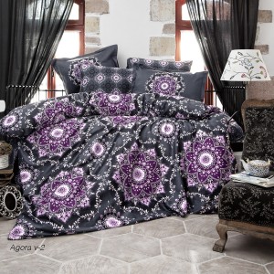 Lenjerie de pat matrimonial, 4 piese, Bumbac 100% Satin Deluxe AGORA V2