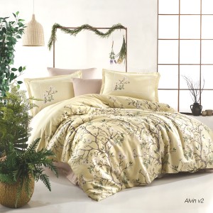 Lenjerie de pat matrimonial, 4 piese, Bumbac 100% Satin Deluxe ALVIN V2