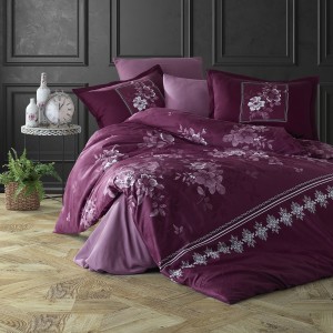 Lenjerie de pat matrimonial, 4 piese, Bumbac 100% Satin Deluxe CATALINA V1