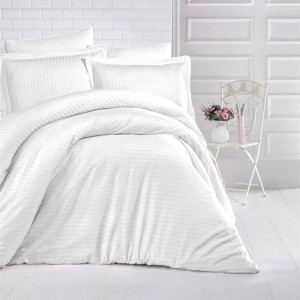 Lenjerie de pat Single, Ralex Pucioasa, HoReCa, Bumbac 100% Damasc, 3 piese, Alb