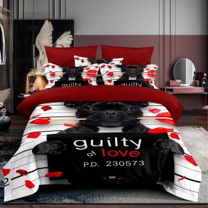 Lenjerie 3D, pat 1 persoana, 3 piese,  Finet, Ralex Pucioasa, catel, alb, rosu, negru