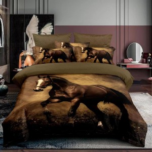 Lenjerie 3D, pat 1 persoana, 3 piese,  Finet, Ralex Pucioasa, cai, maro