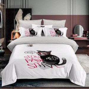 Lenjerie 3D, pat 1 persoana, 3 piese,  Finet, Ralex Pucioasa, pisica, alb