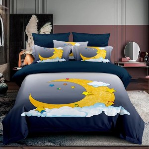 Lenjerie 3D, pat 1 persoana, 3 piese,  Finet, Ralex Pucioasa, luna, stele, albastru