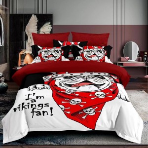 Lenjerie 3D, pat 1 persoana, 3 piese,  Finet, Ralex Pucioasa, bulldog, alb, negru, rosu