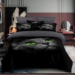 Lenjerie 3D, pat 1 persoana, 3 piese,  Finet, Ralex Pucioasa, pisica, negru