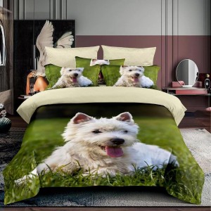 Lenjerie 3D, pat 1 persoana, 3 piese,  Finet, Ralex Pucioasa, catel bichon, verde