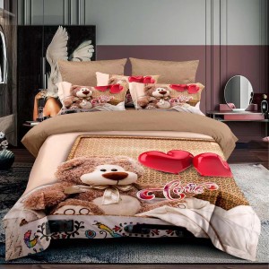 Lenjerie 3D, pat 1 persoana, 3 piese,  Finet, Ralex Pucioasa, ursulet, inimioare, maro