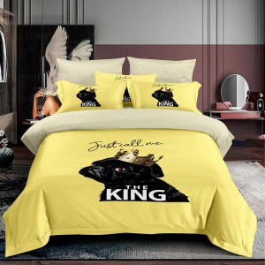 Lenjerie 3D, pat 1 persoana, 3 piese,  Finet, Ralex Pucioasa, catel bulldog, galben