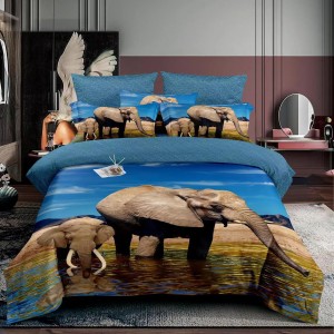 Lenjerie 3D, pat 1 persoana, 3 piese,  Finet, Ralex Pucioasa, albastru , maro , elefanti