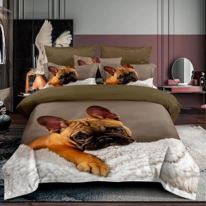 Lenjerie 3D, pat 1 persoana, 3 piese,  Finet, Ralex Pucioasa, bulldog, maro 
