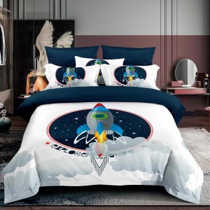 Lenjerie 3D, pat 1 persoana, 3 piese,  Finet, Ralex Pucioasa, racheta, alb, bleumarin 