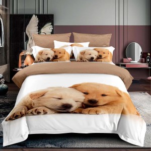 Lenjerie 3D, pat 1 persoana, 3 piese,  Finet, Ralex Pucioasa , catei, alb, maro 