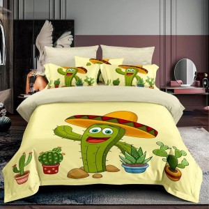 Lenjerie 3D, pat 1 persoana, 3 piese,  Finet, Ralex Pucioasa , cactus , galben, verde