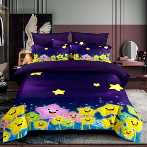 Lenjerie 3D, pat 1 persoana, 3 piese,  Finet, Ralex Pucioasa, stelute , mov 