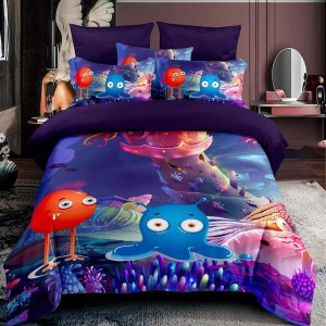 Lenjerie 3D, pat 1 persoana, 3 piese,  Finet, Ralex Pucioasa , ocean , mov , albastru 