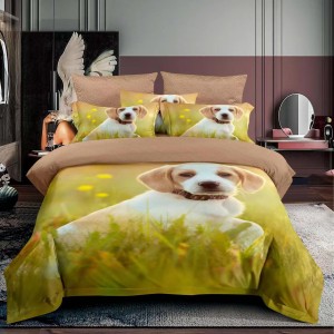 Lenjerie 3D, pat 1 persoana, 3 piese,  Finet, Ralex Pucioasa, catel, maro , verde 