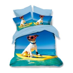 Lenjerie pat dublu, Ralex Pucioasa, 6 piese, Bumbac Finet, imprimeu 3D, IDENTIC CU POZA, Bleu, catel