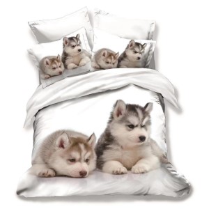 Lenjerie pat dublu, Ralex Pucioasa, 6 piese, Bumbac Finet, imprimeu 3D, IDENTIC CU POZA, Alb, catei