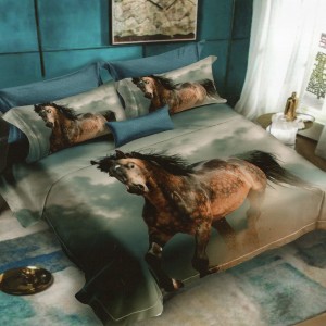 Lenjerie pat dublu, Ralex Pucioasa, 6 piese, Bumbac Finet, imprimeu 3D, IDENTIC CU POZA, Gri, cal