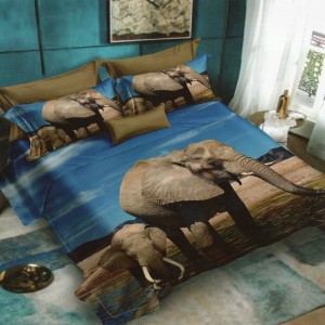 Lenjerie pat dublu, Ralex Pucioasa, 6 piese, Bumbac Finet, imprimeu 3D, IDENTIC CU POZA, Albastru, elefanti