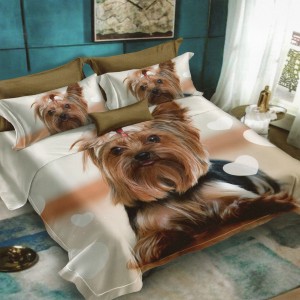 Lenjerie pat dublu, Ralex Pucioasa, 6 piese, Bumbac Finet, imprimeu 3D, IDENTIC CU POZA, Bej, catel