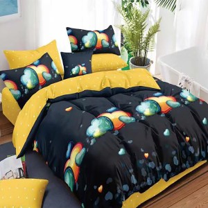 Lenjerie pat dublu, Ralex Pucioasa,  Finet, 6 piese, Gri-Galben, inimioare