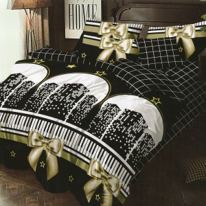 Lenjerie pat dublu, Ralex Pucioasa, Bumbac Finet, 6 piese, Alb-Negru, fundite, stelute Lenjerie pat dublu, Ralex Pucioasa, Bumbac Finet, 6 piese, Alb-Negru, fundite, stelute