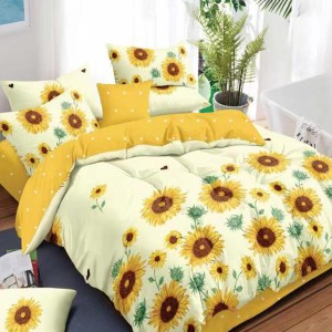 Lenjerie pat dublu, Ralex Pucioasa,  Finet, 6 piese, Galben, flori