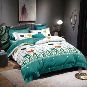 Lenjerie pat dublu, Ralex Pucioasa,  Finet, 6 piese, Verde-Alb, inimioare