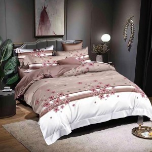 Lenjerie pat dublu, Ralex Pucioasa,  Finet, 6 piese, Bej-Alb, flori