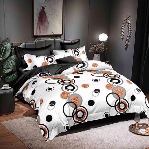 Lenjerie pat dublu, Ralex Pucioasa, Bumbac Finet, 6 piese, Alb-Negru, cercuri