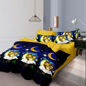 Lenjerie pat dublu, Ralex Pucioasa,  Finet, 6 piese, Bleumarin-Galben, bufnite