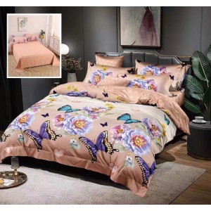 Lenjerie pat dublu, Ralex Pucioasa, Finet, 6 piese, Bej, flori, fluturi Lenjerie pat dublu, Ralex Pucioasa, Finet, 6 piese, Bej, flori, fluturi