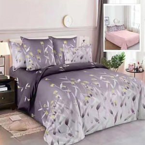 Lenjerie pat dublu, Ralex Pucioasa,  Finet, 6 piese, Purpuriu, flori