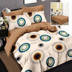 Lenjerie pat dublu, Ralex Pucioasa,  Finet, 6 piese, Bej-Maro, cercuri