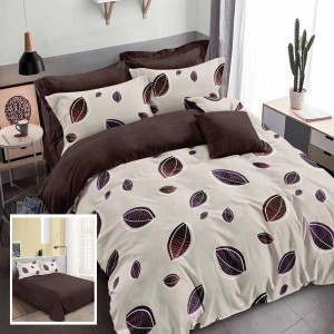 Lenjerie pat dublu, Ralex Pucioasa,  Finet, 6 piese, Bej-Maro, frunze