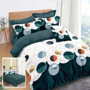 Lenjerie pat dublu, Ralex Pucioasa,  Finet, 6 piese, Alb-Verde, cercuri