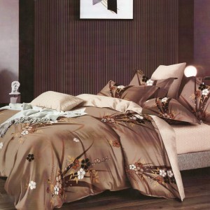 Lenjerie pat dublu, Ralex Pucioasa,  Finet, 6 piese, Maro, flori